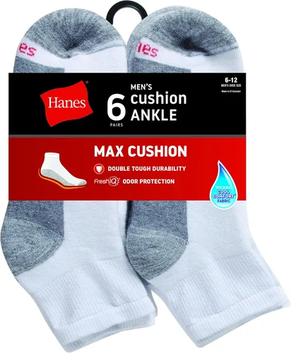 Miniatura 2 de Hanes Men's Socks, Max Cushioned Ankle Socks, 6 and 8-Pack