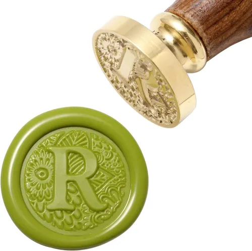Miniatura 9 de Yoption - Sello de cera con letra A, cabeza de latón, alfabeto botánico, sello de sellado inicial con mango de madera
