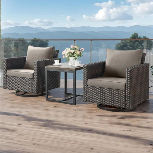 Miniatura 164 de HUMMUH Juego de 2 sillas giratorias para patio, mimbre de polietileno, para exteriores, bistró, porche, balcón, muebles con cojines Gris/gris