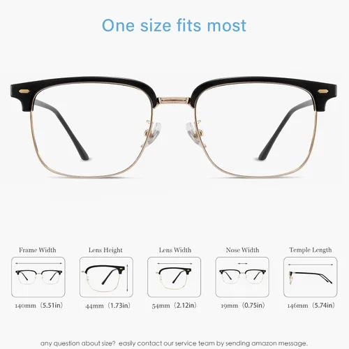 Miniatura 5 de ANRRI Gafas de luz azul para hombre, marco de metal Browline, protección UV 400, lente transparente, antifatiga ocular, gafas