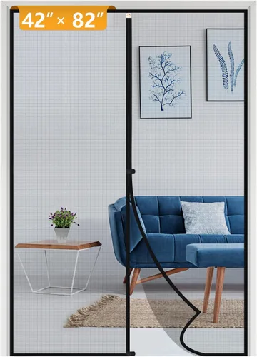 Miniatura 118 de Yotache - Puerta mosquitera magnética estrecha para puerta de 26 x 78 pulgadas, tamaño de malla de 28 x 79 pulgadas, malla de fibra de vidrio Negro