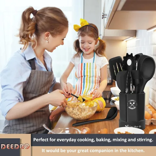 Miniatura 7 de Deedro - Juego de utensilios de cocina de silicona, 16 piezas, resistentes al calor, con soporte, espátula antiadherente, utensilios de cocina
