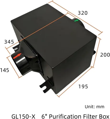 Miniatura 2 de Caja de filtro de 6 pulgadas para sistema de ventilación de aire fresco, filtración de carbón activado HEPA de 3 capas, carcasa en línea de acero