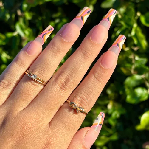 Miniatura 9 de GOLD VIBES - Uñas a presión de Lavaa Beauty Punta dorada con purpurina degradada Ataúd extra largas Vibes de oro
