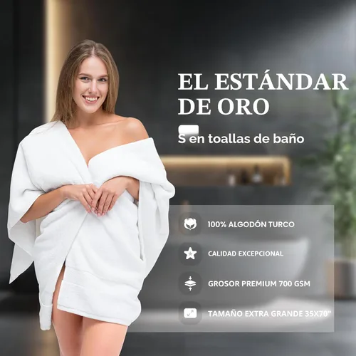 Miniatura 2 de White Classic Toallas de baño de lujo para adultos, extra grandes, 35 x 70 pulgadas, algodón turco de 700 GSM, altamente absorbentes, colección