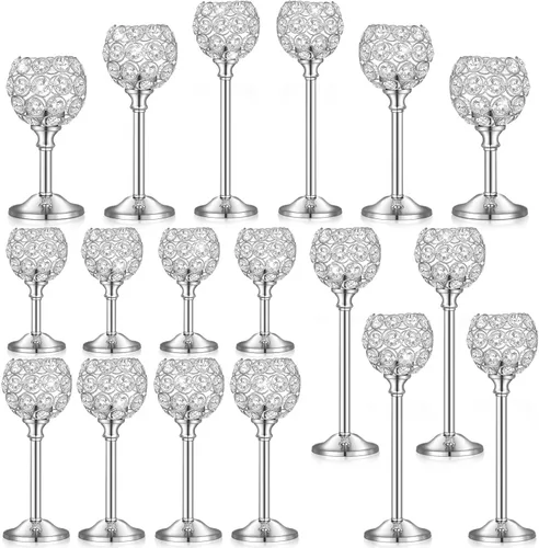 Miniatura 8 de Qunclay 18 portavelas de cristal a granel, centros de mesa para mesa de boda, centros de mesa decorativos de cristal, decoración de mesa de comedor