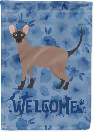 Miniatura 147 de Caroline's Treasures CK4813CHF - Bandera de bienvenida con gato abisinio azul, manga grande, para porche, para colgar en la pared, poliéster