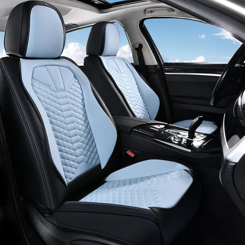 Miniatura 26 de Coverado Fundas de asiento delantero, 2 piezas de fundas de asiento universales para automóviles, de piel de napa transpirable, impermeable, Beige