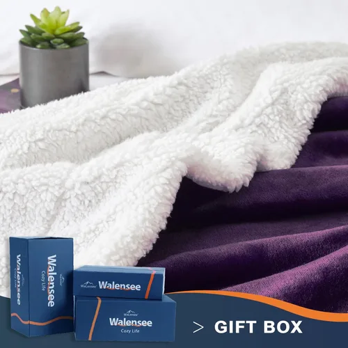 Miniatura 2 de Walensee Manta Sherpa de Forro Polar Mullida Throw Difusa Súper Suave Reversible de Franela de Microfibra para Sofá, Cama, Sillón Ultra Lujosa Morado