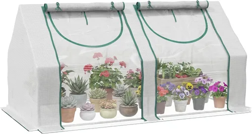 Miniatura 12 de Outsunny Invernadero portátil de 6' x 3' x 3', invernadero de jardín con 2 cubiertas de PE/plástico, marco de acero y 2 ventanas enrollables, verde
