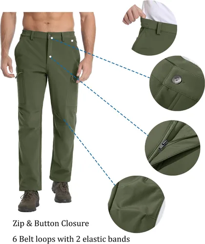 Miniatura 4 de MAGCOMSEN Pantalones de senderismo para hombre, con forro polar, pantalones impermeables para la nieve, pantalones de trabajo al aire libre con 5