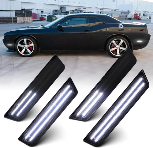 Miniatura 9 de Luces LED blancas de marcador lateral para Dodge Challenger 2008 2009 2010 2011 2012 2013 2014 luces reflectoras de señal de parachoques delantero