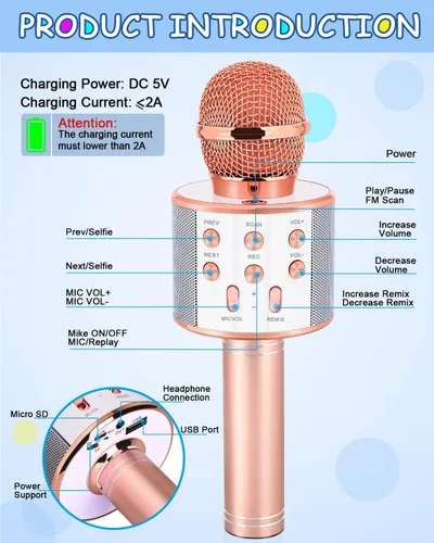 Miniatura 3 de Juguetes para niñas de 5 a 12 años, micrófono inalámbrico Bluetooth de karaoke para niños, juguetes populares para niños de 5, 6, 7, 8, 9, 10, 11