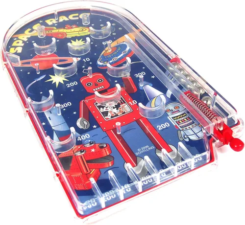 Schylling Juego de Pinball Space Race - Juguete de Pinball Retro Portátil - Construcción Robusta con Palanca, Bolas de Metal y Diseño Clásico del