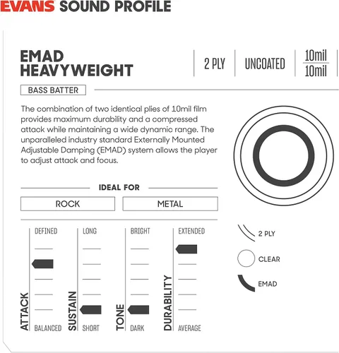 Miniatura 3 de Evans Cabezales de bombo - EMAD Bass Drumhead System Pack - EBP-EMADSYS - 22 pulgadas