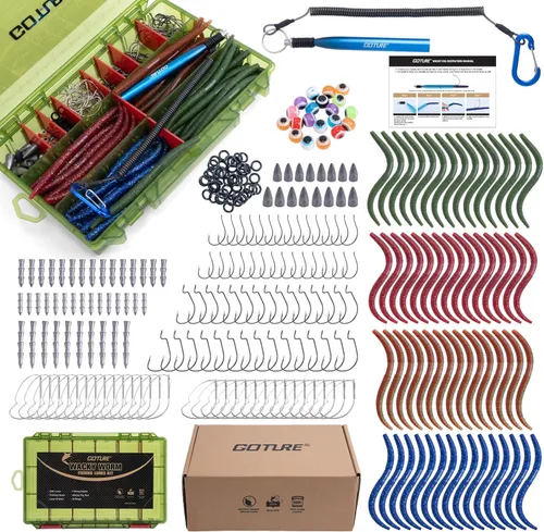 Miniatura 12 de Goture Wacky - Kit de señuelo de pesca con plástico suave, herramientas de aparejo loco, juntas tóricas, ganchos de gusano y lanzamiento, cuentas