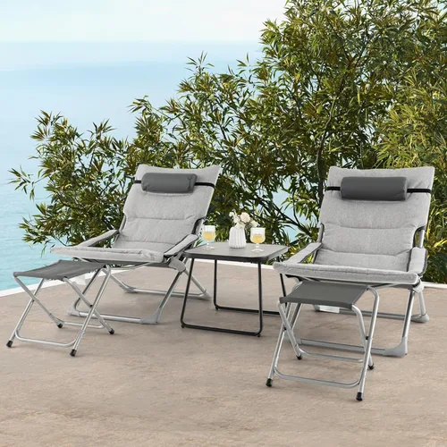 Miniatura 9 de Tangkula Juego de 5 sillas tipo bandolera para patio, sillas plegables de playa con otomana y mesa auxiliar, cojín de asiento extraíble