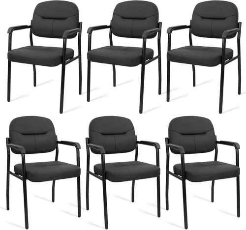 Miniatura 46 de CLATINA Sillas de recepción de espera sin ruedas, silla de invitados de cuero con brazos acolchados, modernas sillas de escritorio de oficina marrón
