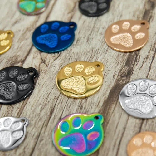 Miniatura 5 de Placa Grabada para Mascotas para Perros y Gatos - Personalizada Frontal y Posterior hasta 4 Líneas de Texto ID Personalizado Grabado, Huella de Pata
