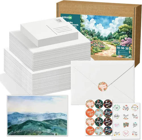 Miniatura 12 de Paquete de 30 tarjetas de acuarela en blanco con sobres de 5 x 7 pulgadas, 140 libras/10.58 oz/m², 100 % algodón, no plegado, sin ácidos, papel