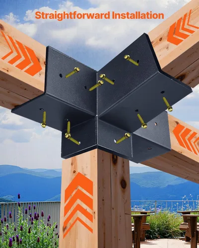 Miniatura 8 de Kit de pérgola VEVOR, soporte inclinado de 4 vías de 4x4 pulgadas para vigas de madera de 3.5x3.5 pulgadas en tamaño real, soporte de pérgola