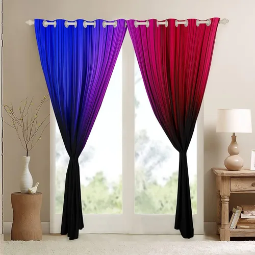 Miniatura 5 de Feelyou Cortinas abstractas degradadas para niños, adolescentes, azul, rojo y negro, cortinas de ventana para dormitorio, sala de estar, decoración