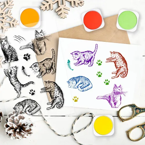 Miniatura 4 de PH PandaHall Sellos transparentes con forma de gato, sellos de silicona dinámicos con sentido de línea, sellos de goma transparente para hacer