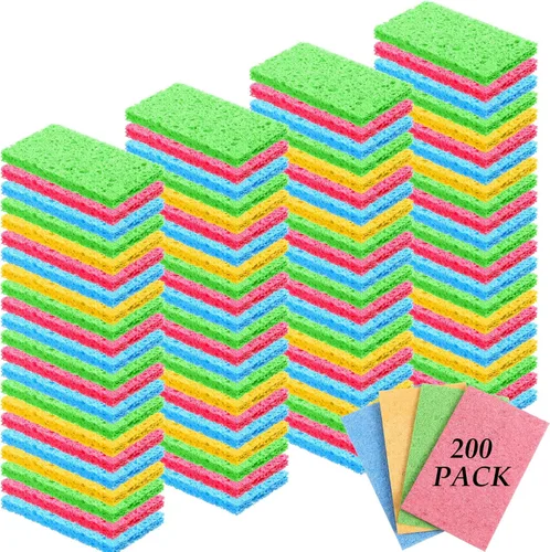Miniatura 27 de Zhengmy 48 esponjas a granel, esponjas comprimidas de cocina, esponja natural para platos, limpieza de pulpa de madera comprimida sin rayar para Azul