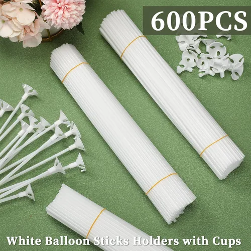 Miniatura 3 de 600 palitos de plástico para globos con vasos, soporte de globos reutilizable para soporte de globos, cumpleaños, Navidad, fiesta, boda, Negro