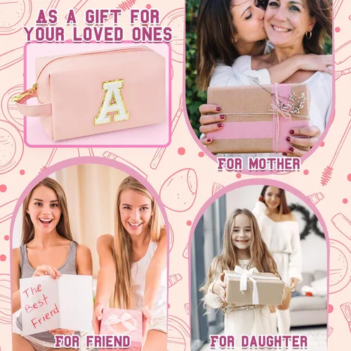 Miniatura 7 de Bolsa de maquillaje personalizada con inicial con asa, bolsa de cosméticos de preparación con bolsillo interior con cremallera, 8, 9, 10, 11, 12