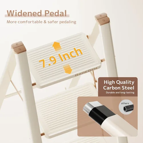 Miniatura 3 de Escalera plegable de 2 escalones con pedal ancho antideslizante, capacidad de 330 libras, escalera portátil ligera para uso en el hogar y la cocina