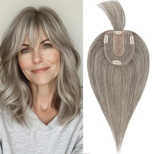 Miniatura 18 de Rich Choices Pelucas con topper de cabello para mujeres, cabello humano real 100% Remy, sin flequillo, para mujeres con adelgazamiento en la parte