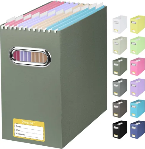 Miniatura 47 de BALEINE Caja organizadora de archivos, organizador de carpetas de archivos de cartón con asa para tamaño carta, caja de archivos plegable portátil