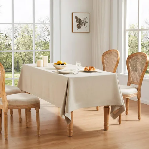 Miniatura 16 de ZeeMart Mantel Básico de Lino Texturizado, 52 x 70 Pulgadas Natural, Mantel Rectangualr de Estilo Granja Beige, Manteles de Lino Resistente a