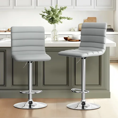 Miniatura 2 de NicBex Taburetes de bar giratorios modernos de piel sintética ajustables, taburetes de bar para isla de cocina, juego de 2, (color gris)