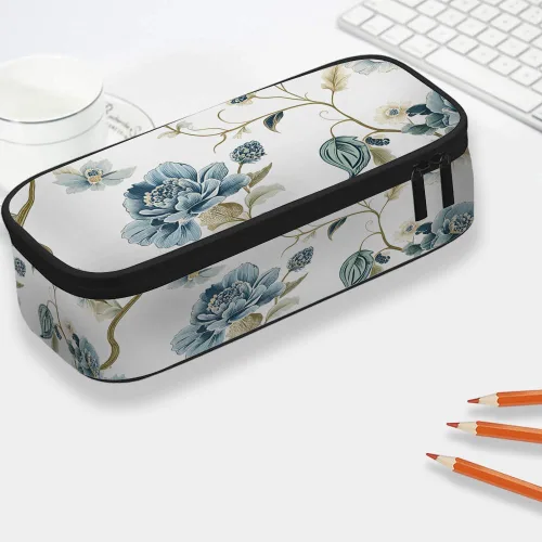 Miniatura 3 de Yekiua Estuche para lápices con flores étnicas japonesas de gran capacidad; estuche para lápices con flores para oficina, universidad o maquillaje