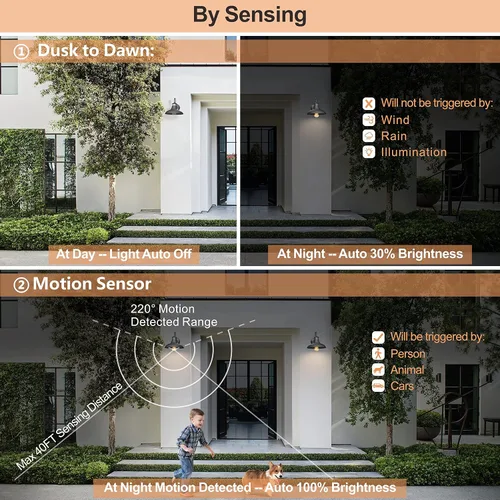 Miniatura 3 de Paquete de 2 apliques de pared estilo granja con cuello de ganso, luces de granero, sensor de movimiento y del anochecer al amanecer, accesorios