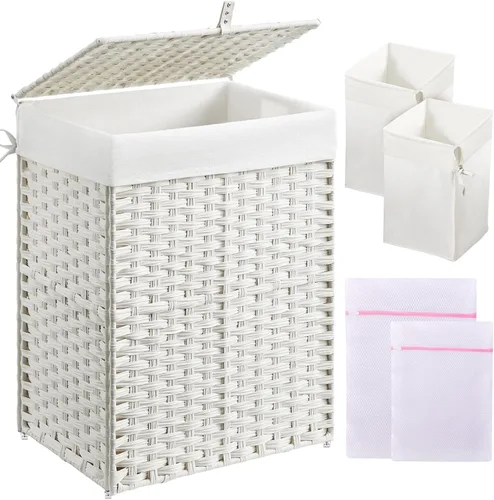 Miniatura 21 de Greenstell Cesta de ropa sucia con tapa, cesta de ropa de 60L con 2 bolsas de forro extraíbles y 2 bolsas de malla para lavandería, cesta de ropa