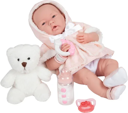 Miniatura 5 de JC Toys La Newborn Muñeca bebé niña de 15 pulgadas de vinilo anatómicamente correcta con traje blanco y rosa y accesorios de lujo Diseñada