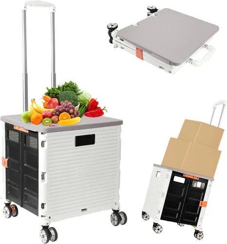 Miniatura 22 de Carrito plegable con ruedas, resistente al desgaste, sin ruido, carrito de compras con ruedas para comestibles, caja de herramientas de Caqui