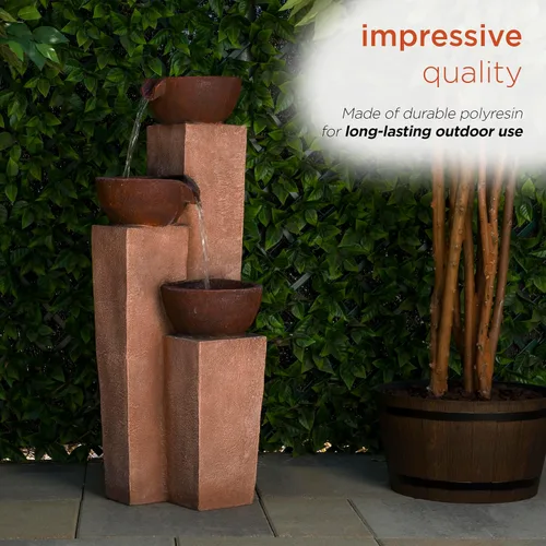 Miniatura 6 de Alpine Corporation ZEN398 - Fuente de agua moderna de 3 niveles para exteriores de 35 pulgadas, elegante fuente de suelo rústica para jardín, patio
