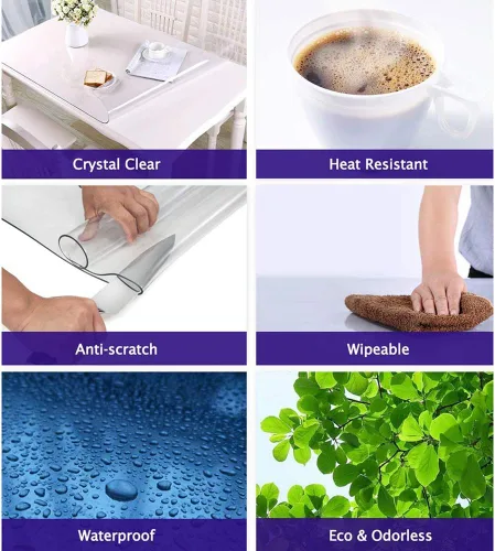 Miniatura 2 de Protector de mesa de comedor impermeable de PVC, almohadillas protectoras de plástico antideslizante, cubierta de mantel de vinilo para cocina