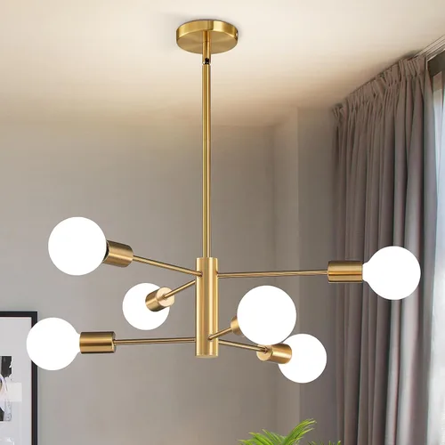 Miniatura 12 de RUIYEY Lámpara Sputnik Moderna, Lámpara de Techo Semiempotrada Negra y Dorada, Candelabros de Mediados de Siglo para Dormitorio, Comedor, Isla