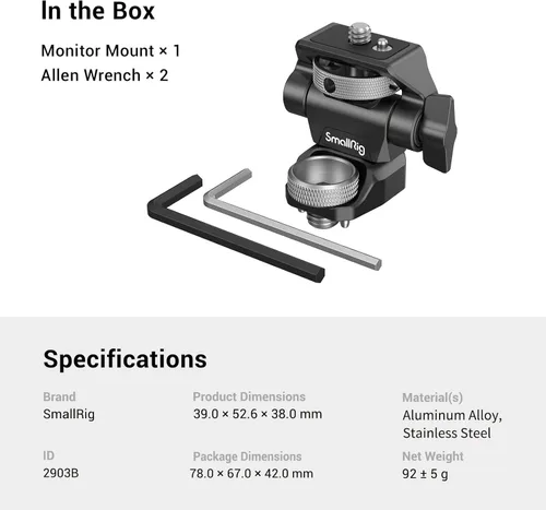 Miniatura 8 de SMALLRIG Soporte de monitor de cámara ajustable para estilo ARRI (edición Bumblebee), giro de 360° y soporte de inclinación de 180°, soporte