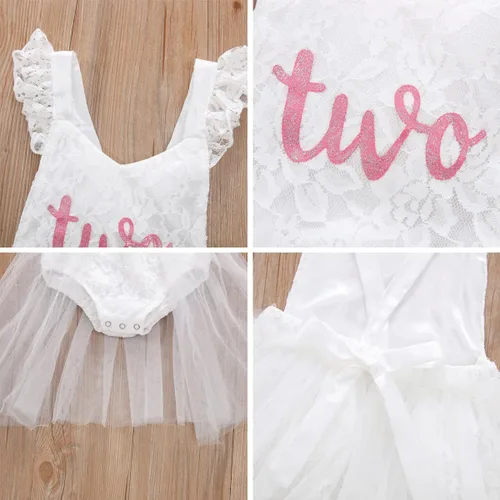Miniatura 54 de Traje de bebé niña primer cumpleaños traje de encaje tul mameluco princesa tutú vestido de un año cumpleaños pastel Smash fotografía ropa