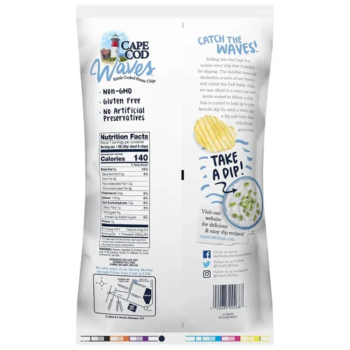Miniatura 2 de Cape Cod Waves Kettle - Papas fritas cocidas, satisfactorias para todo lo natural, ideales para sumergir (original con sal marina, 4 bolsas)