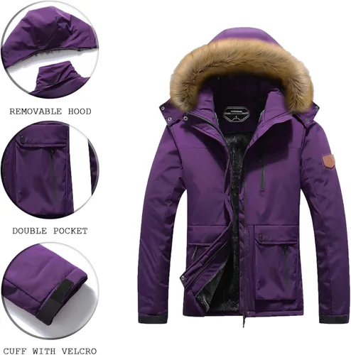 Miniatura 5 de MOERDENG Chaqueta de esquí impermeable para mujer, abrigo de nieve con capucha para invierno, chaqueta de esquí resistente al viento para mujer