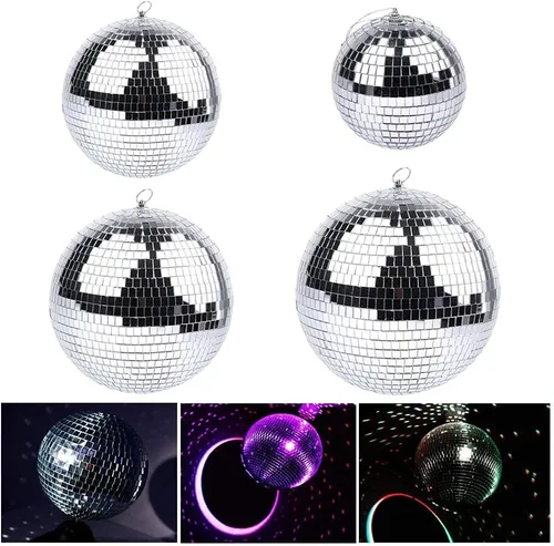 Miniatura 5 de Boshen Bola de espejo de discoteca de 8 pulgadas con anillo para colgar, luz de bola de discoteca plateada para fiesta, Navidad, DJ, escenario