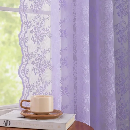 Miniatura 73 de YJ YANJUN Cortinas traslúcidas negras de 54 pulgadas de largo, panel de cortina de encaje gótico victoriano para cocina, cortinas cortas de Negro