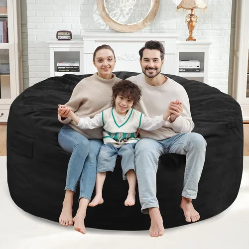 Miniatura 50 de Puf de 5 pies, puf grande con relleno de espuma viscoelástica, sofá puff esponjoso con funda de terciopelo holandés, puf redondo para sala de estar